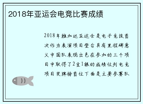 2018年亚运会电竞比赛成绩